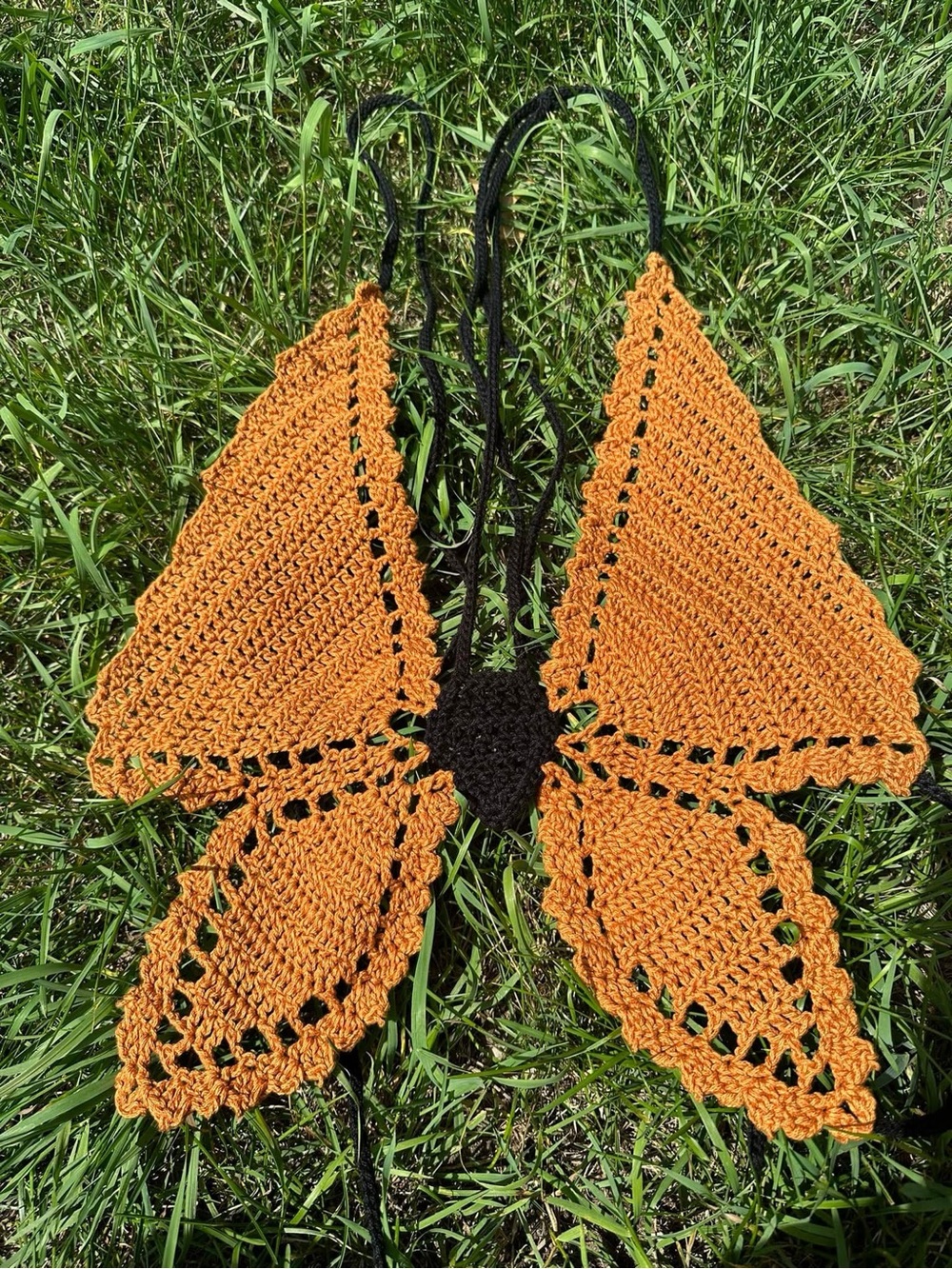 Handmade Crochet Butterfly Top in Gold and Black